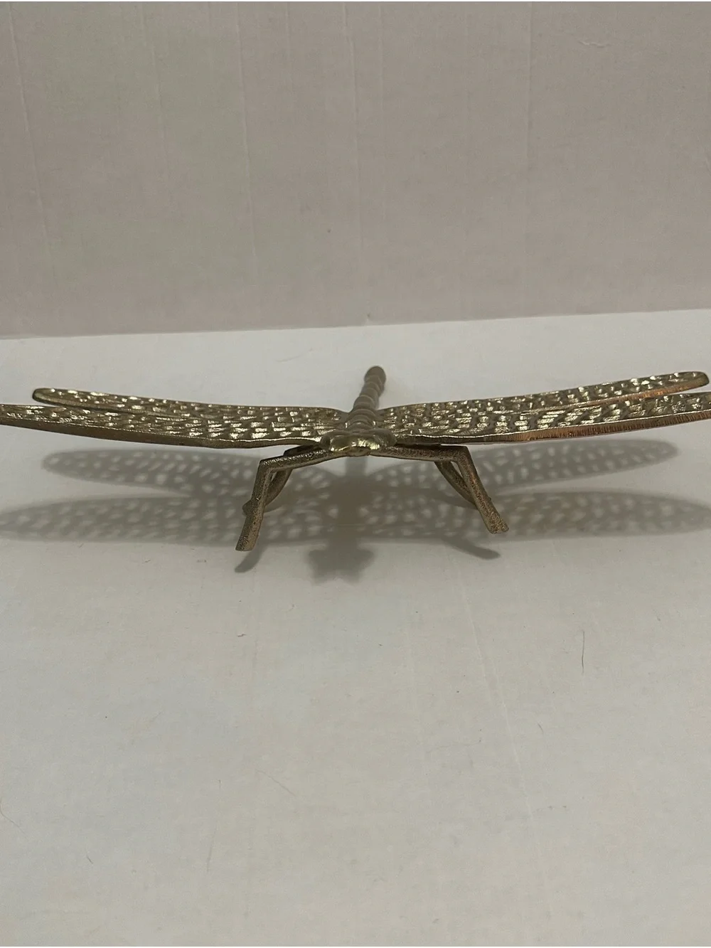Gold Metal Dragonfly Figurine Trivet Decor Openwork Wings Tabletop Accent